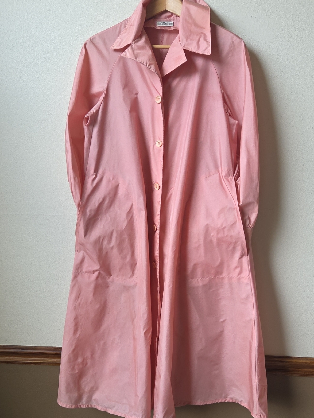 The TOTES COAT Vintage PINK Long Rain Jacket Nylon Size 8